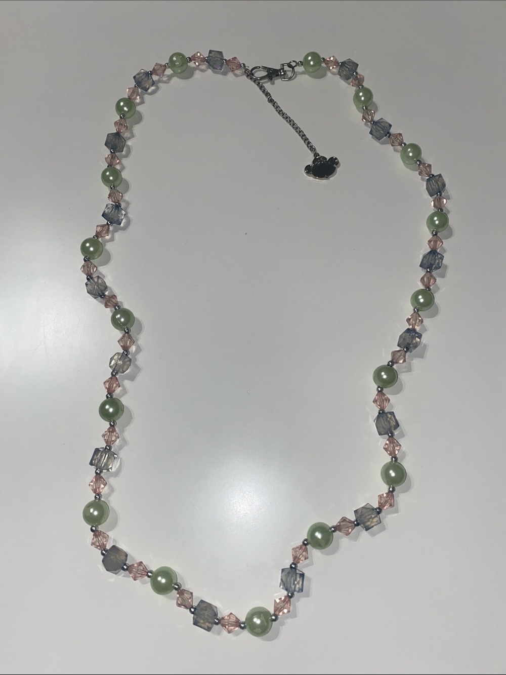 Vintage Pastel Beaded Necklace - Soft Pink Blue and Green